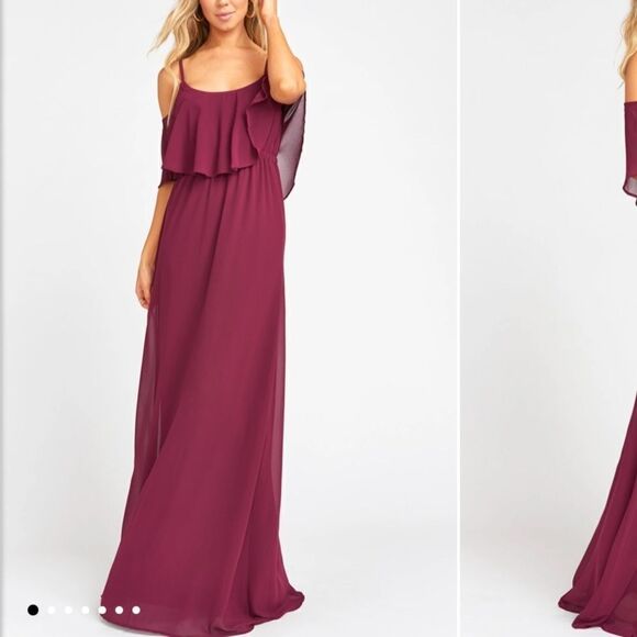 Show Me Your MuMu Caitlin Ruffle Maxi Dress Merlot NWT XS - Picture 1 of 14